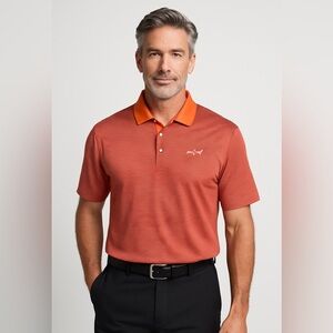 Greg Norman Polo Shirt Mens M  Spice Orange PlayDry Striped Golf Outdoor Rugby